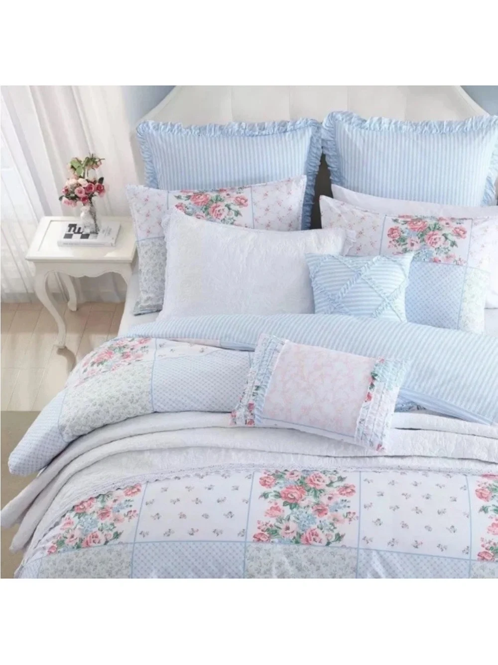 Laura Ashley Hope Patchwork Twin 5pc Pink Floral Reversible Comforter Set